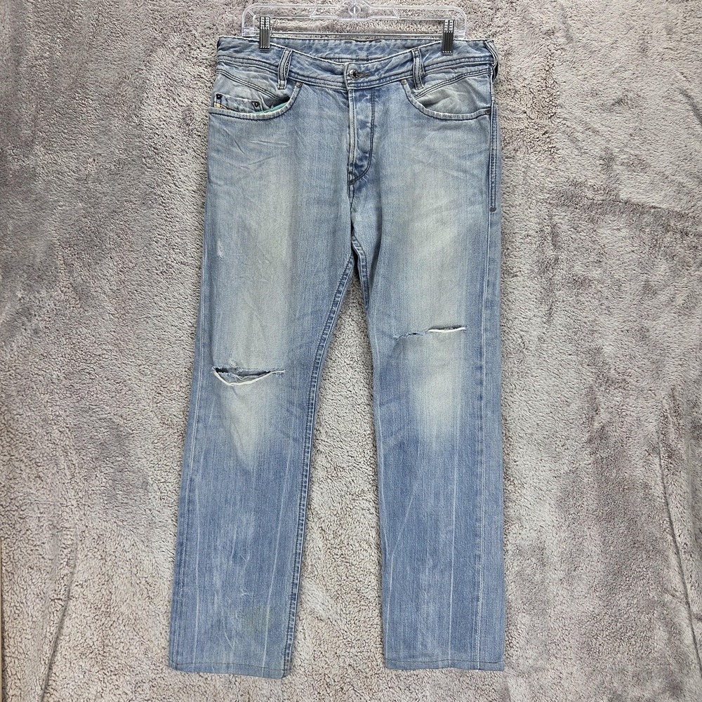 Diesel Jeans Mens 31x32 Blue Iakop Regular Slim Tapered Altered Hem 0816P